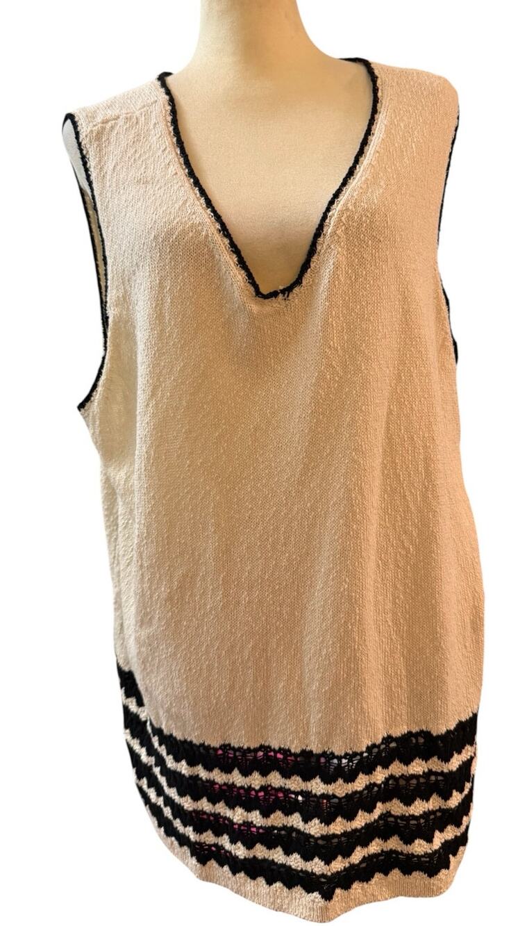 J. Jill Oatmeal Black Crochet Trim Sleeveless Knit Sweater Vest, Plus Size 2X